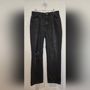 SO Junior's Black High-Rise Straight Distressed Jeans size 11